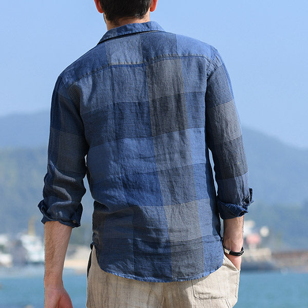 Vyriški retro atsitiktiniai plediniai lininiai marškiniai