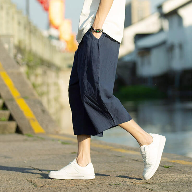 Pantalones de lino natural liso de verano para hombre