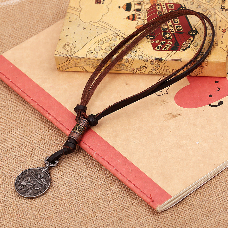Collar de cuero genuino estilo vintage para hombre