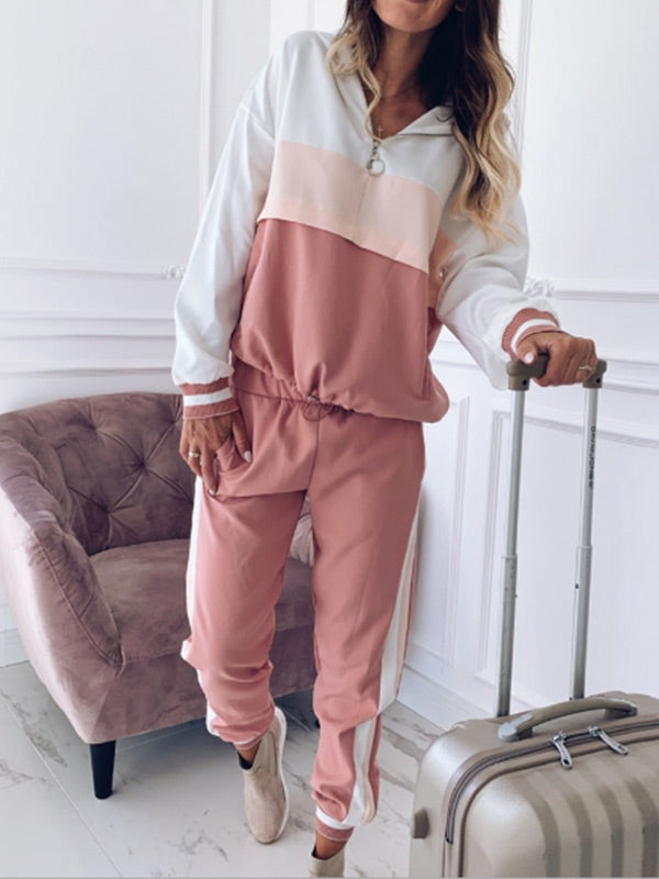 Frauen Hooded Colorblock Fashion Sportanzug