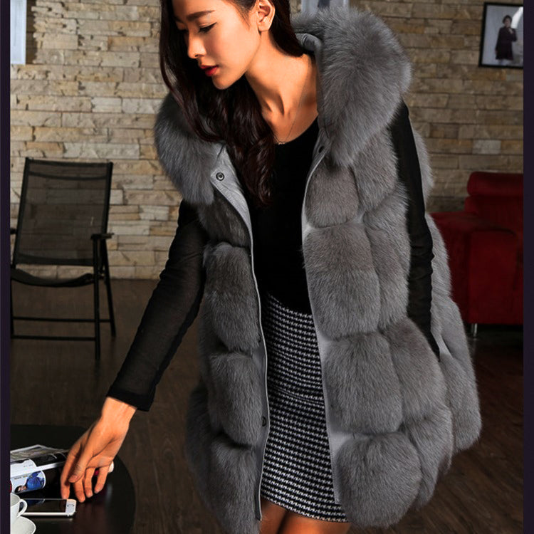 Solid Detachable Sleeve Hooded Fur Vest