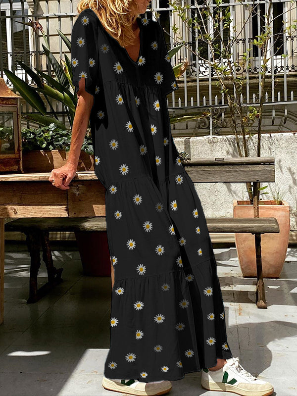 Nettes Gänseblümchen-Kurzarm-Maxikleid