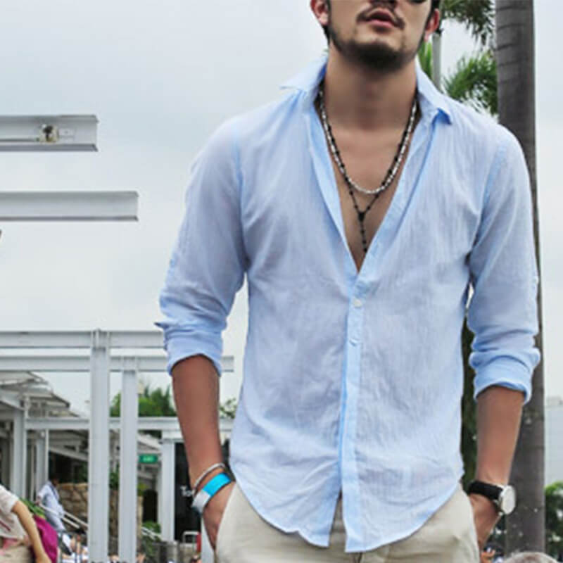Stilvolles natürliches Langarm-Leinenhemd für Herren