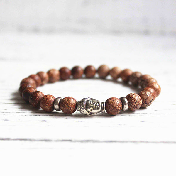 Pulsera de cabeza de Buda de ágata de piedra natural para hombre