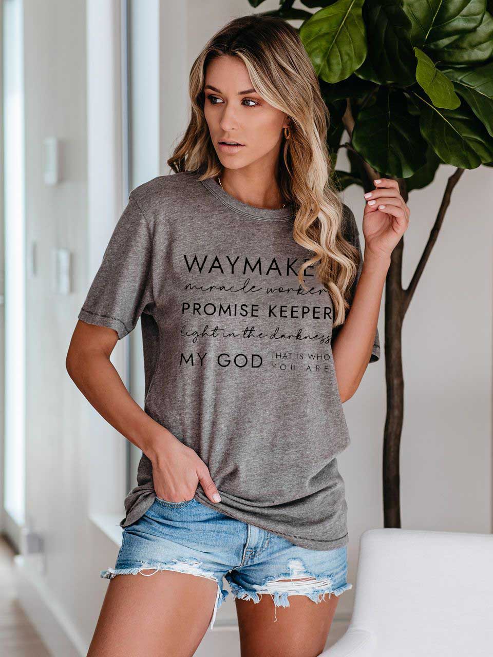 Frauen Way Maker Songtexte Faith Print T-Shirt