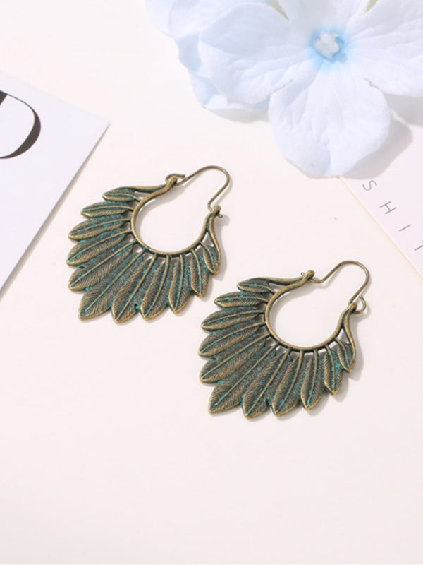 Pendientes vintage de plumas de metal para mujer