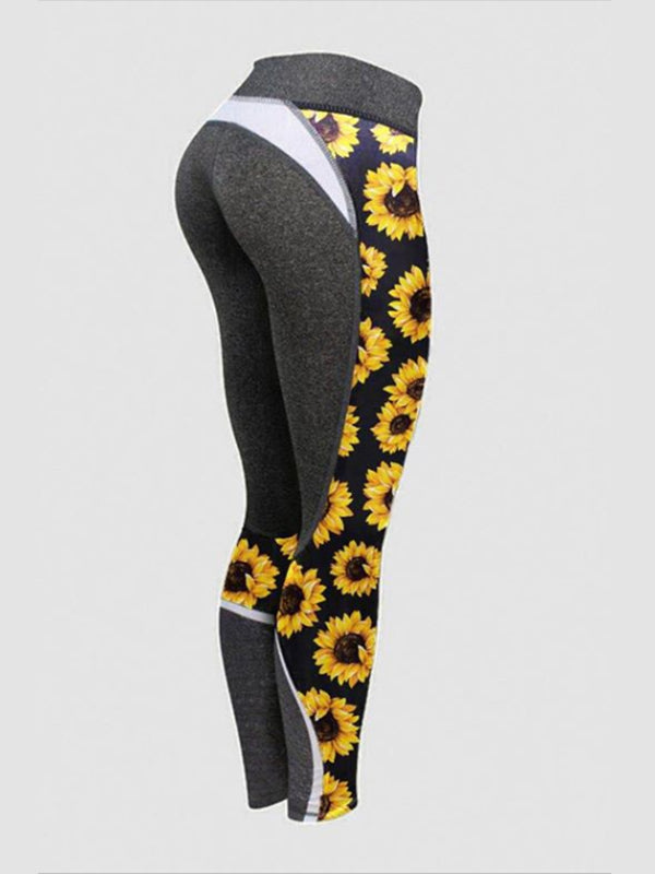 Sonnenblumen Patch Farbblock Yoga Leggings Bequeme Hosen