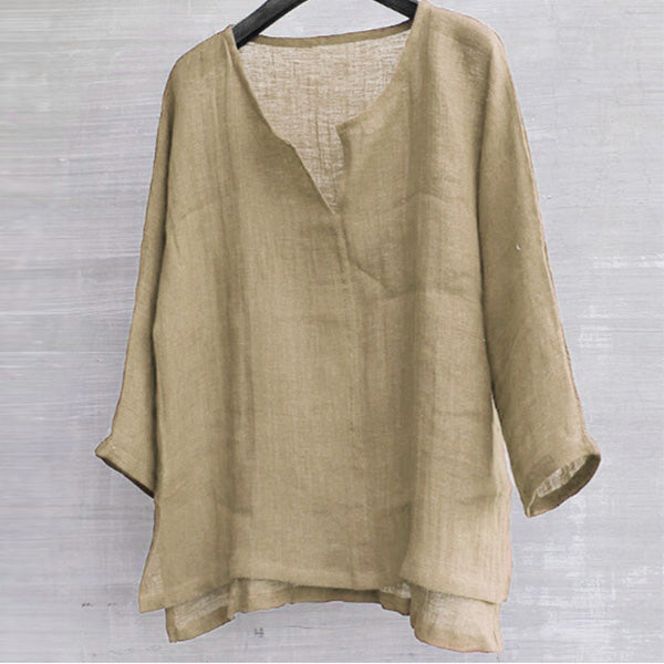 Camisa de lino ligera y cómoda para hombre con escote en V