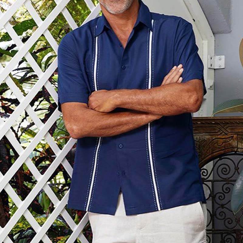 Herrenmode Classic Summer Bequeme gestreifte Kurzarm-Baumwoll-Leinenhemden