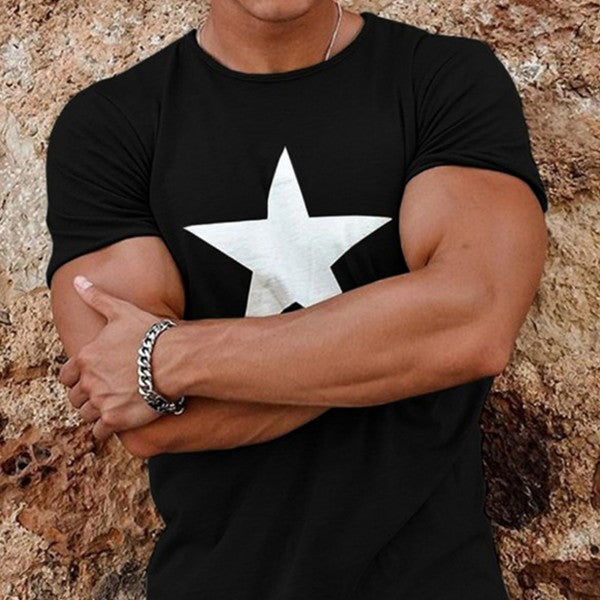 Camisa de un color con manga corta para hombres con estampado de pentagrama