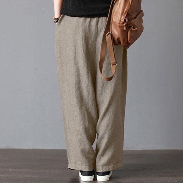 Loose pants with a high elastic waist and wide leg