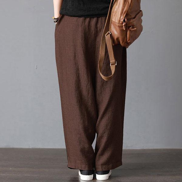 Loose pants with a high elastic waist and wide leg