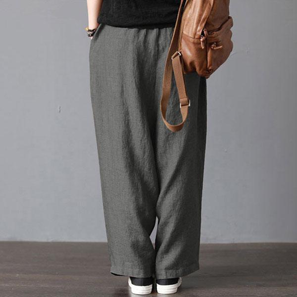 Loose pants with a high elastic waist and wide leg