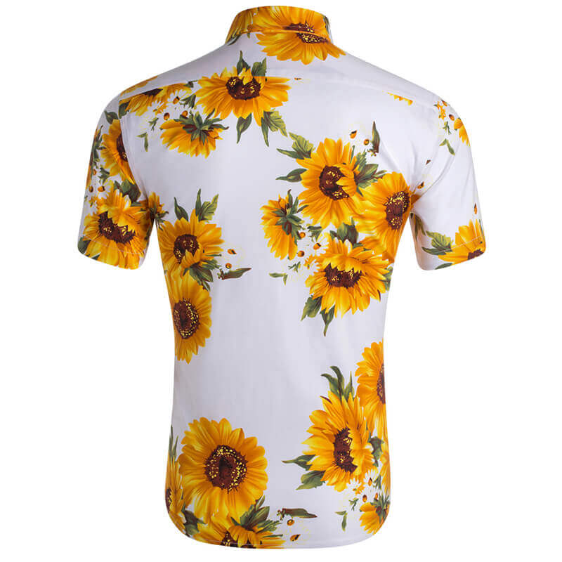 Men&#39;s Fashion Street Style Sunflower Printed Short Sleeve Cotton Shirts
