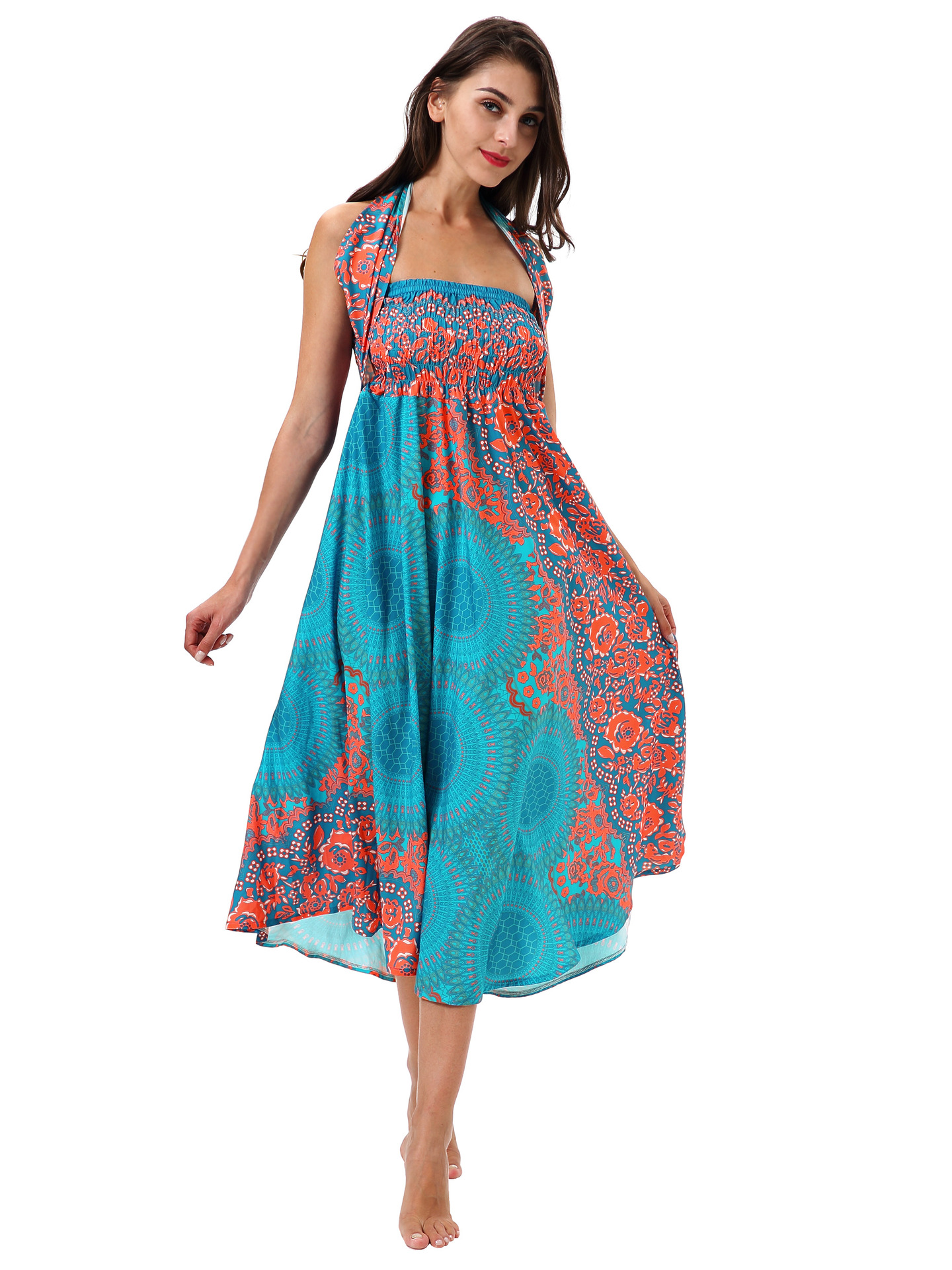 Vestido de cinta con estampado de girasol falda sexy de playa