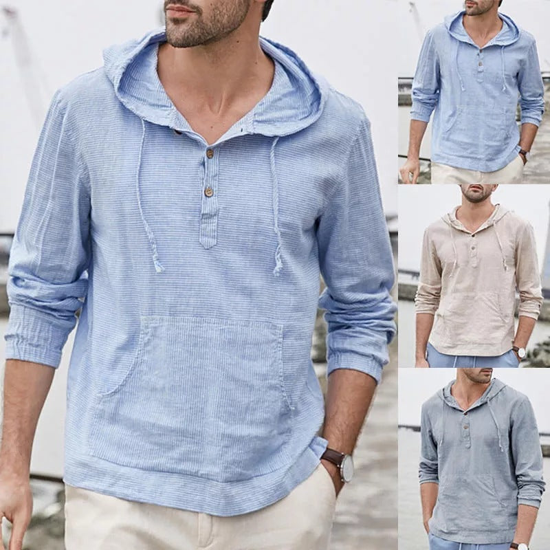 Camisa de lino a rayas para hombre