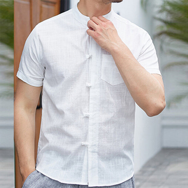 Vyriški marškinėliai trumpomis rankovėmis su medvilnine ir linine apykakle