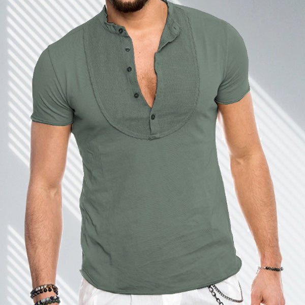 Vyriški marškinėliai trumpomis rankovėmis su plona stovinčia apykakle