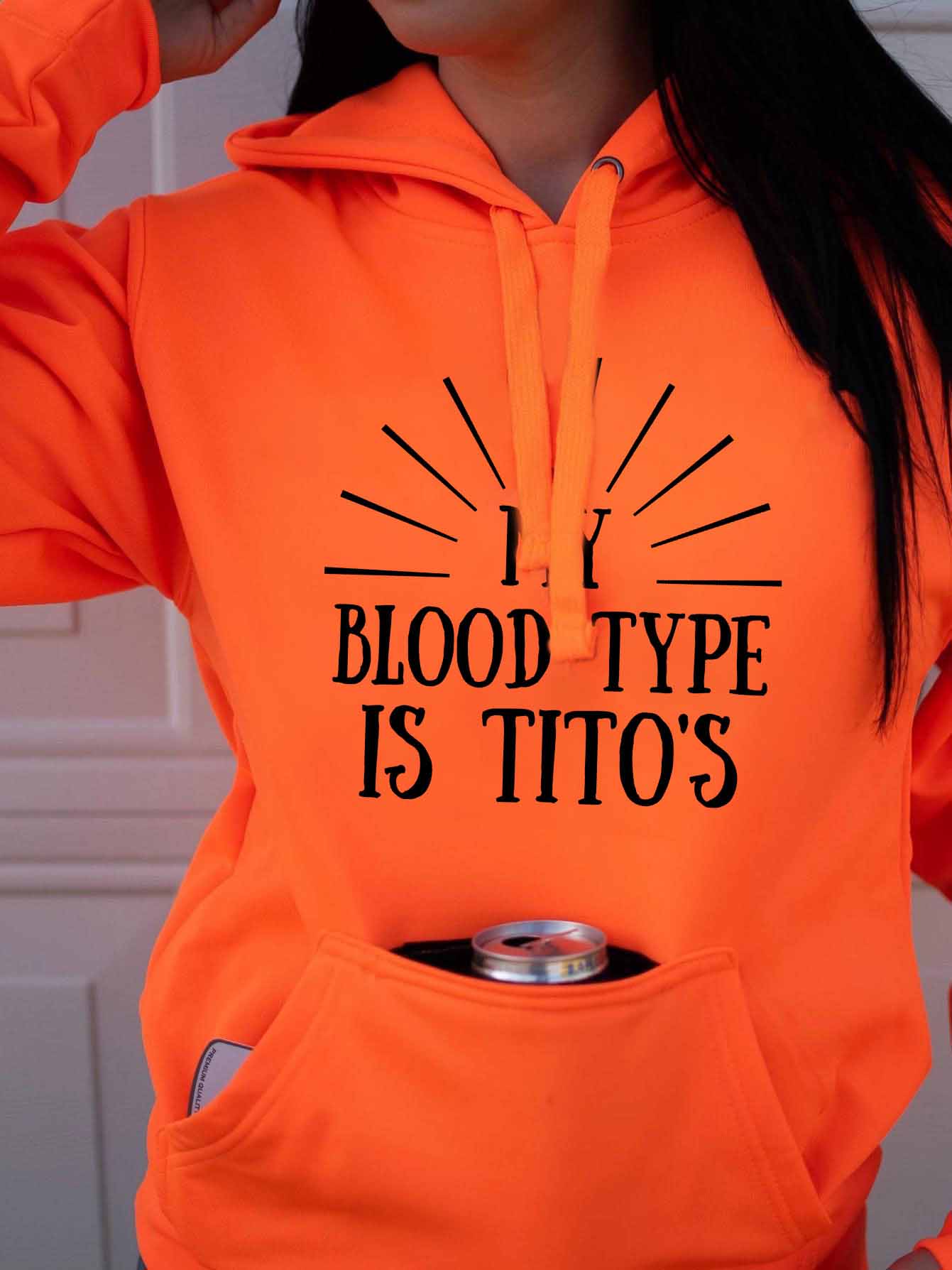 Mujer MY BLOOD TYPE IS TITOS Letter Sudadera con capucha de bolsillo