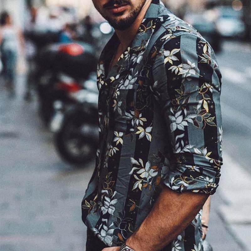 Camisa de verano con estampado floral a rayas de estilo hawaiano para hombre