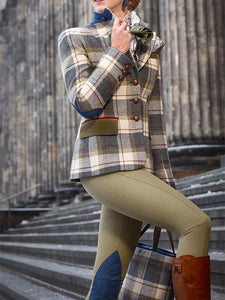 Chaqueta de temperamento a cuadros gris para mujer