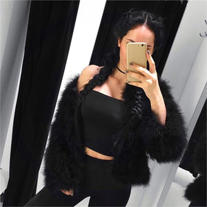 Black Raccoon Feather Fur Jacket