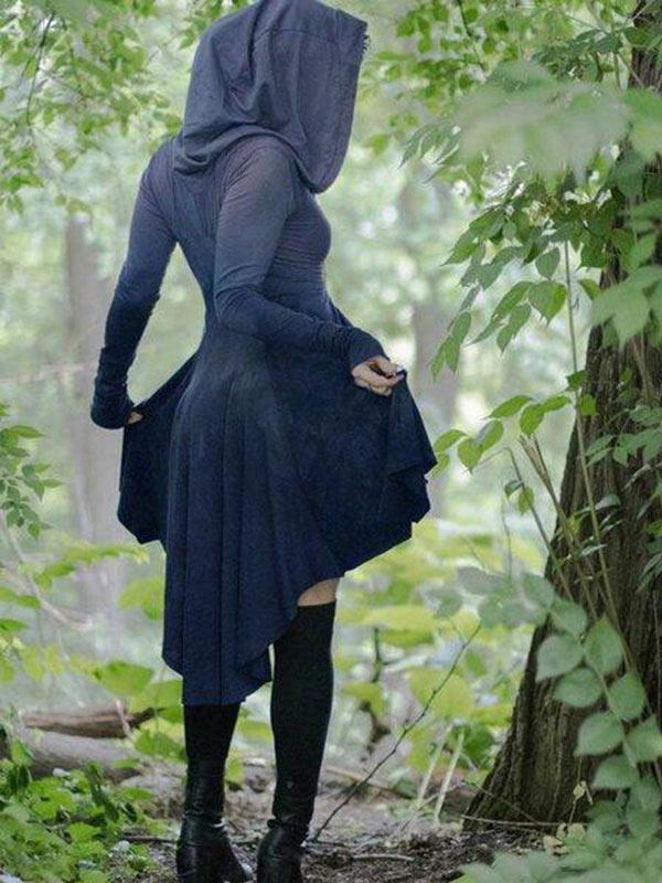 Vintage Vintage gefärbte Baumwoll-Mischung Casual Hooded Dress