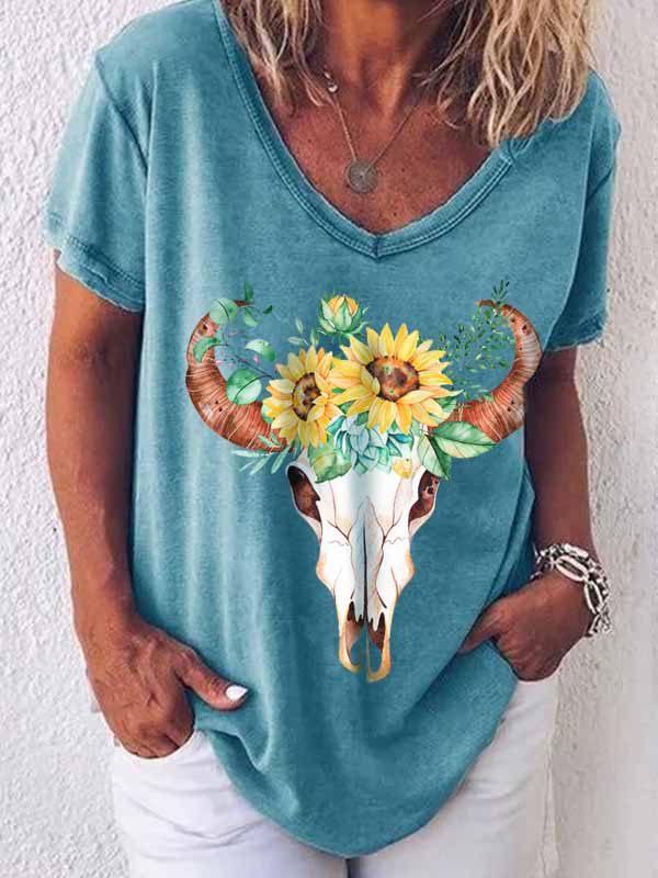 Bull Head Sonnenblumen-Print T-Shirt