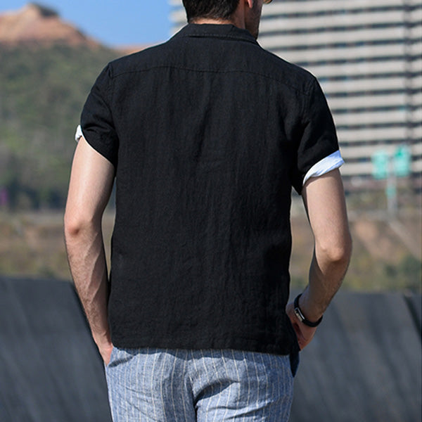 Atmungsaktives lässiges Kurzarmhemd aus Leinen für Herren