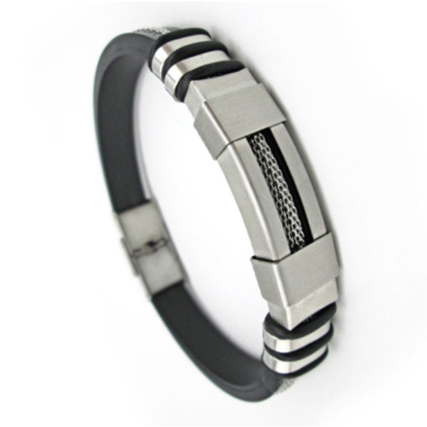 Pulsera ajustable de silicona y acero de titanio para hombres.