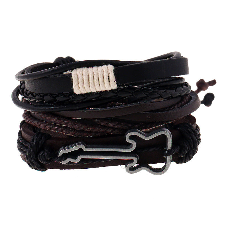 Pulsera tejida vintage de guitarra punk para hombre
