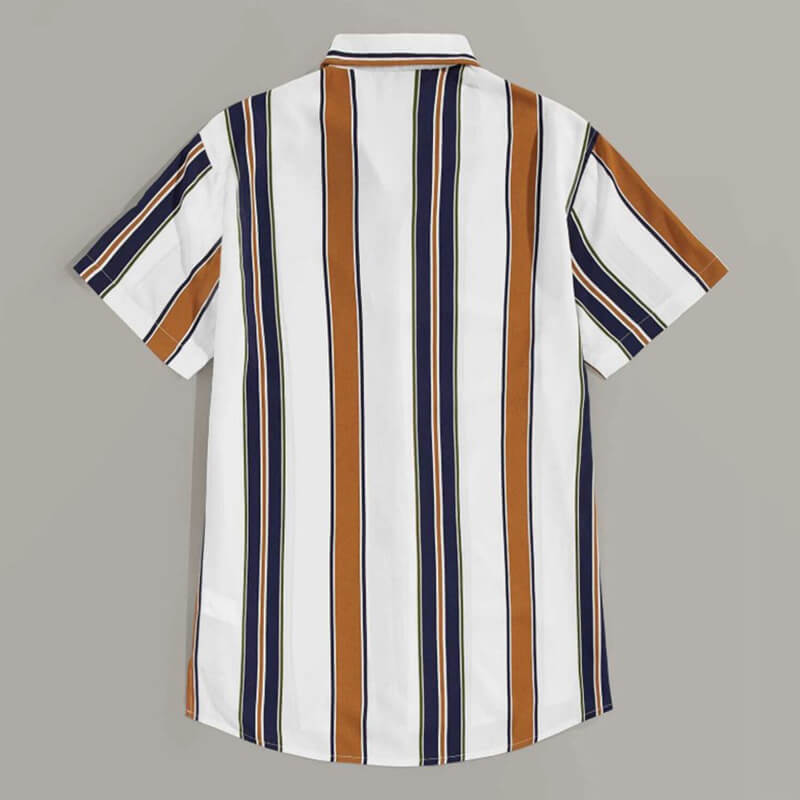 Camisa de poliéster de manga corta básica a rayas de moda para hombre