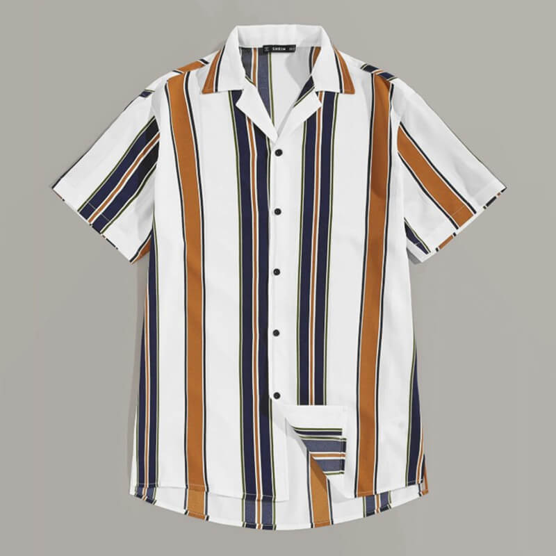 Camisa de poliéster de manga corta básica a rayas de moda para hombre