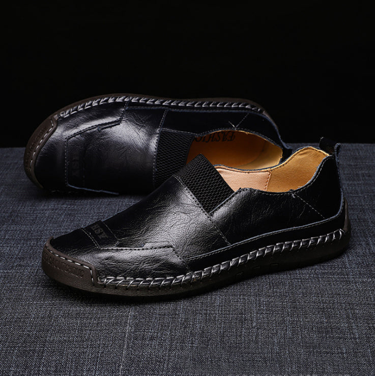 Men Hand Stitching Leather Slip Resistant Soft Sole Casual Shoes