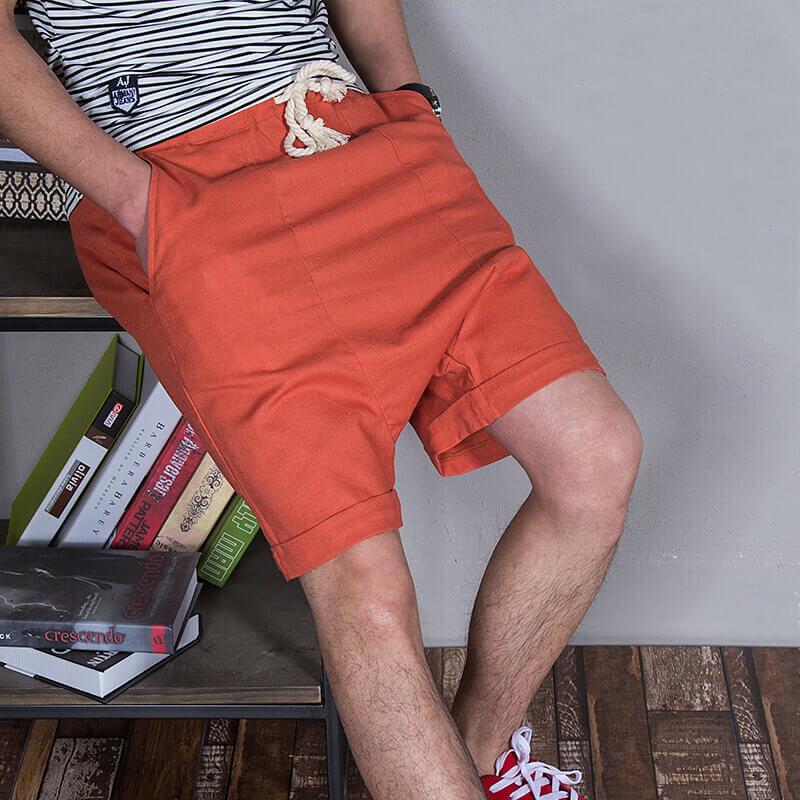 Herren Sommer Cool Casual Kordelzug Low Crotch Leinen Harem Shorts