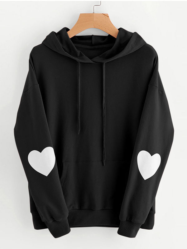 Heart Disign Drawstring Pocket Hoodies