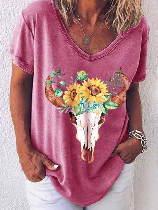 Bull Head Sonnenblumen-Print T-Shirt