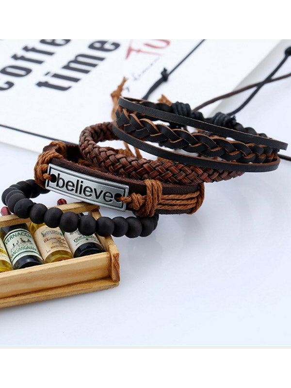 Correa unisex de cuero tejido vintage Believe