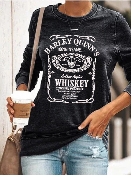 Suéter 100% loco con estampado de whisky para mujer, diseñado por Harley Quinn