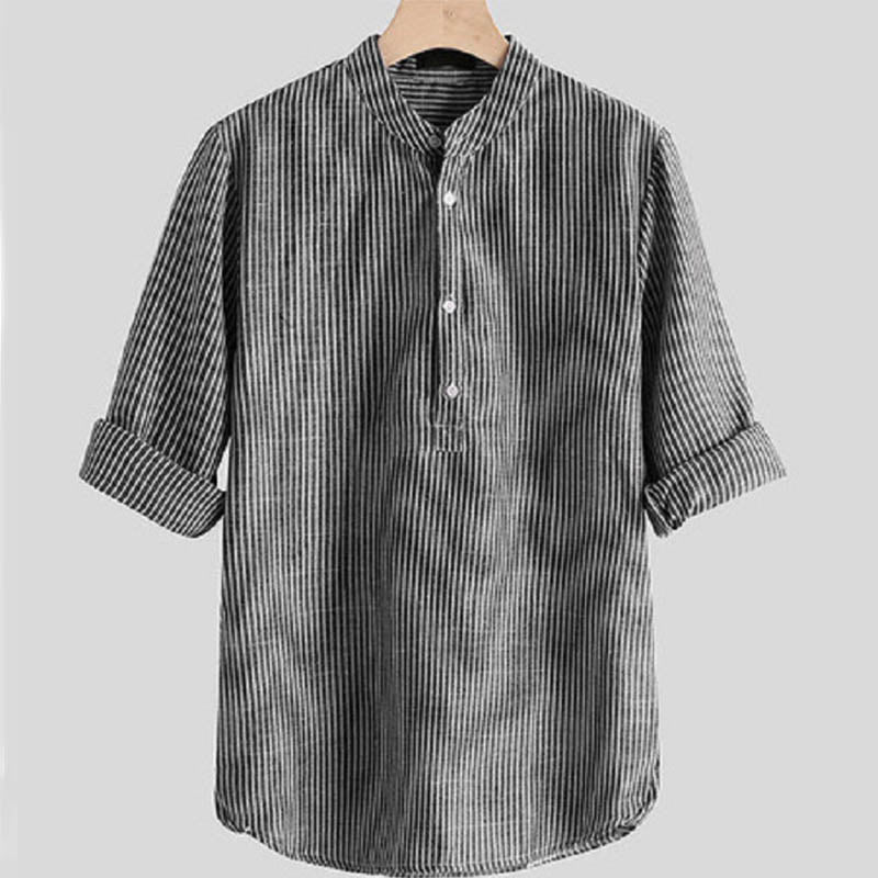 Camiseta de manga larga a rayas clásica transpirable de verano para hombre