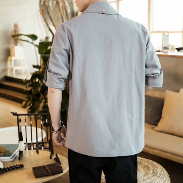 Traje casual de lino estilo chino para hombres