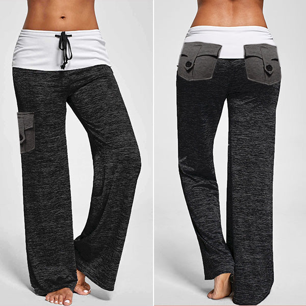 Kordelzug Taschen Stretch Wide Leg Yoga Hosen