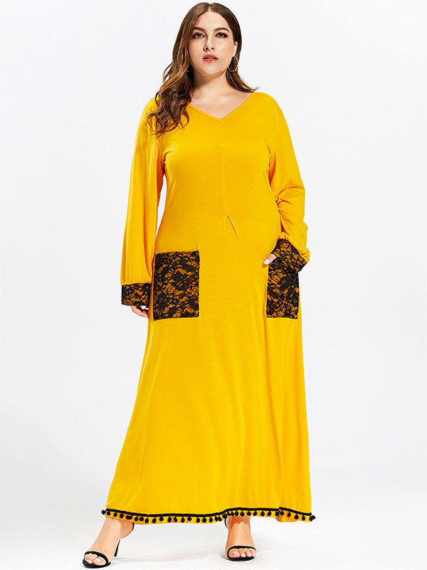 Damen Plus Size Lace V-Ausschnitt Kleid