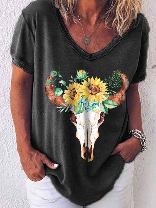 Bull Head Sonnenblumen-Print T-Shirt