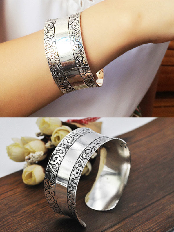 Pulsera abierta vintage de edición ancha para mujer