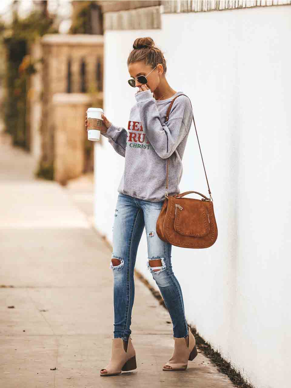 Lady Merry Drunk Letter Print Langarm-Sudadera