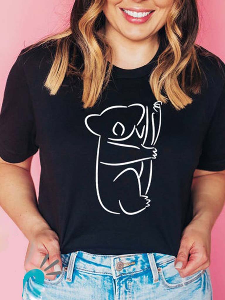 Damen Koala Print Kurzarm Top