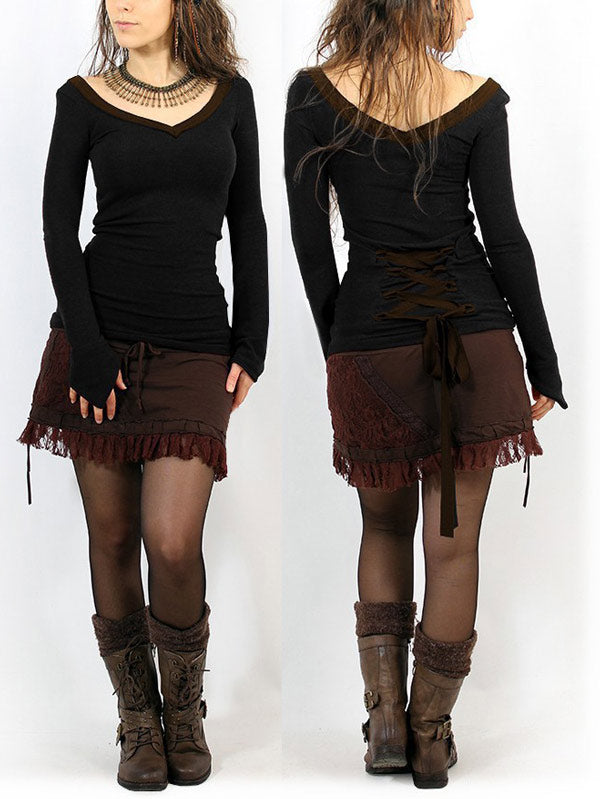 Damen Pullover mit V-Ausschnitt und Schnürung