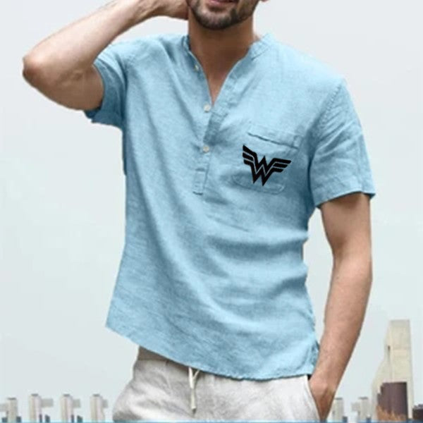 Lässiges Vintage-bedrucktes kurzärmeliges Leinen-T-Shirt für Herren