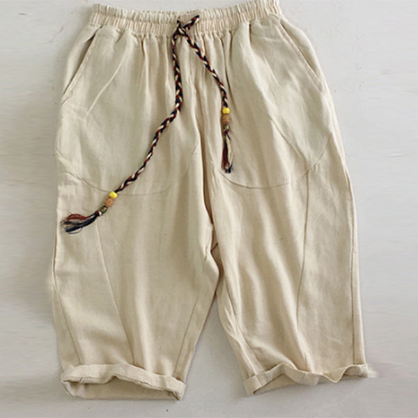 Pantalones cortos de lino cómodos y transpirables de estilo nacional.